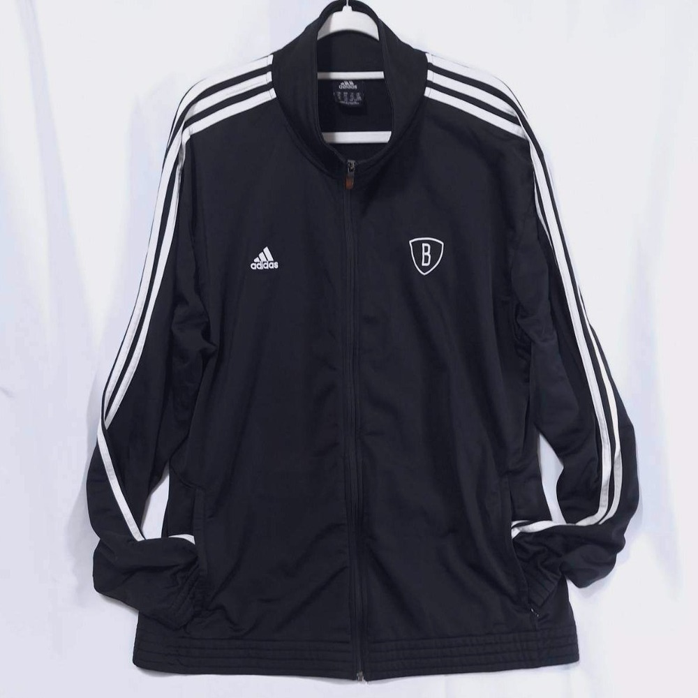 Adidas Black‎ 3-Stripe Track Jacket 2XL Full Zip Lightweight Shield 'B' Patch